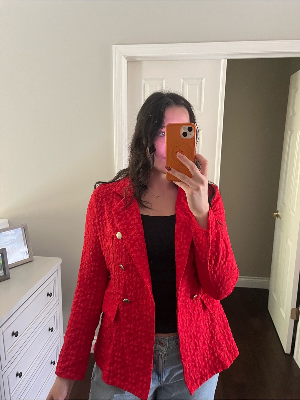 SHEIN Red Textured Double-Breasted Women's Blazer